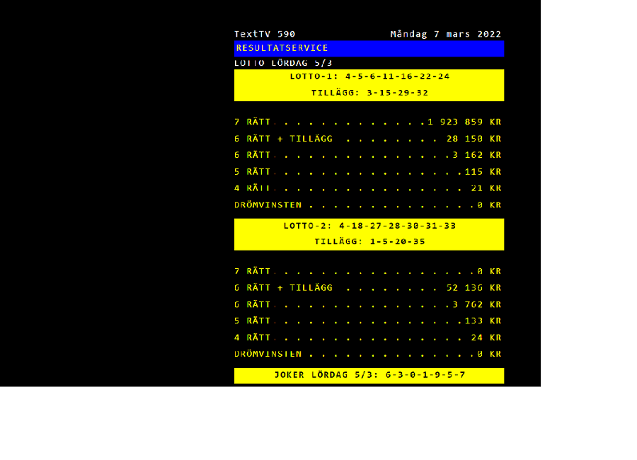 Lotto text tv 590 resultatservice